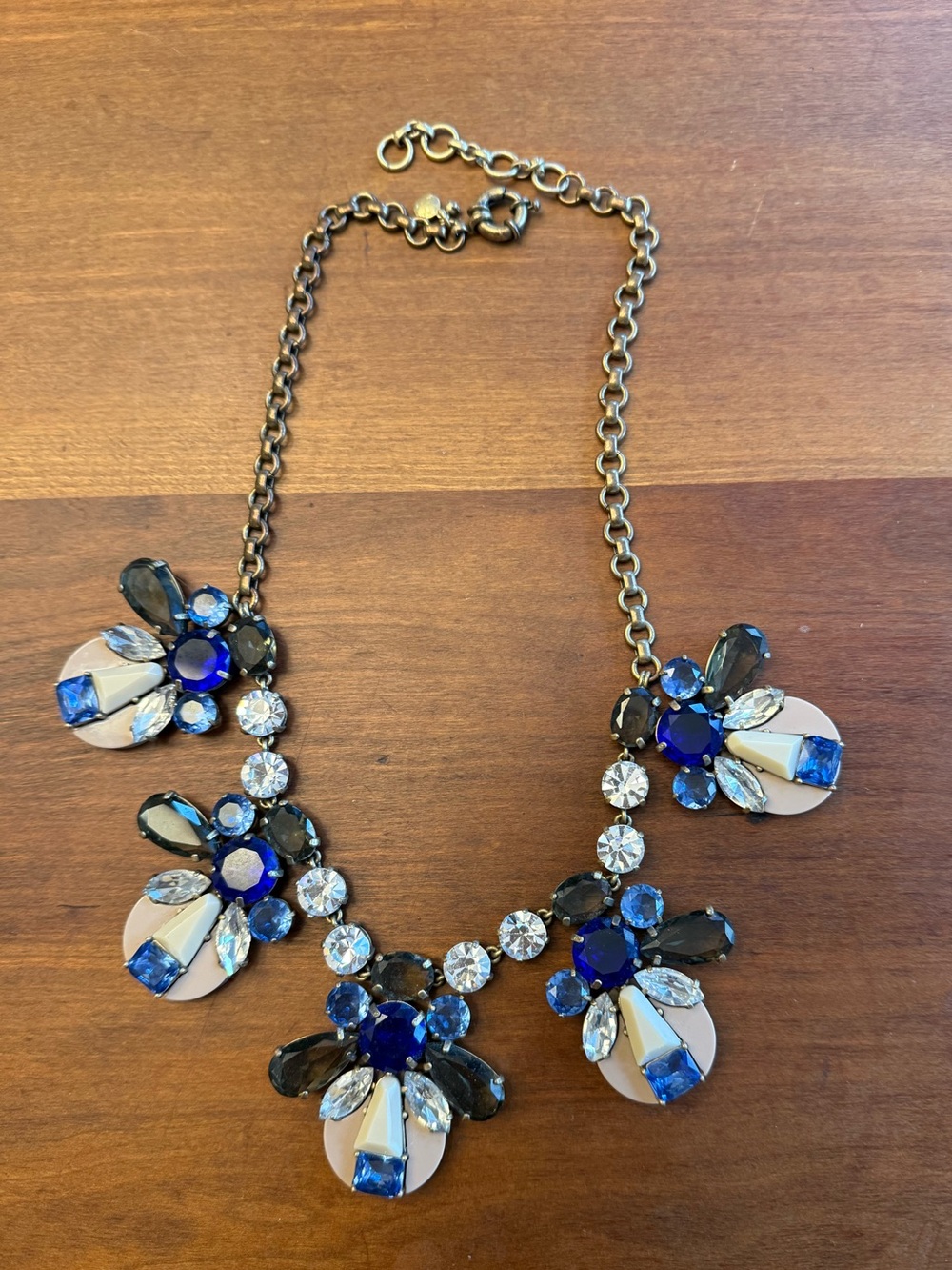 J CREW Statement Blue and White Crystal Bib Necklace EUC